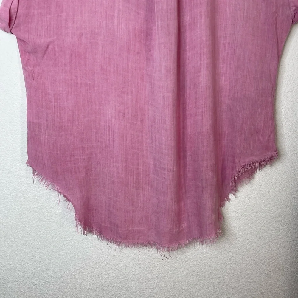 Umgee Pink Button Down Short Cuffed Sleeve Hi Low Raw Hem Lightweight Size Md - Picture 9 of 13